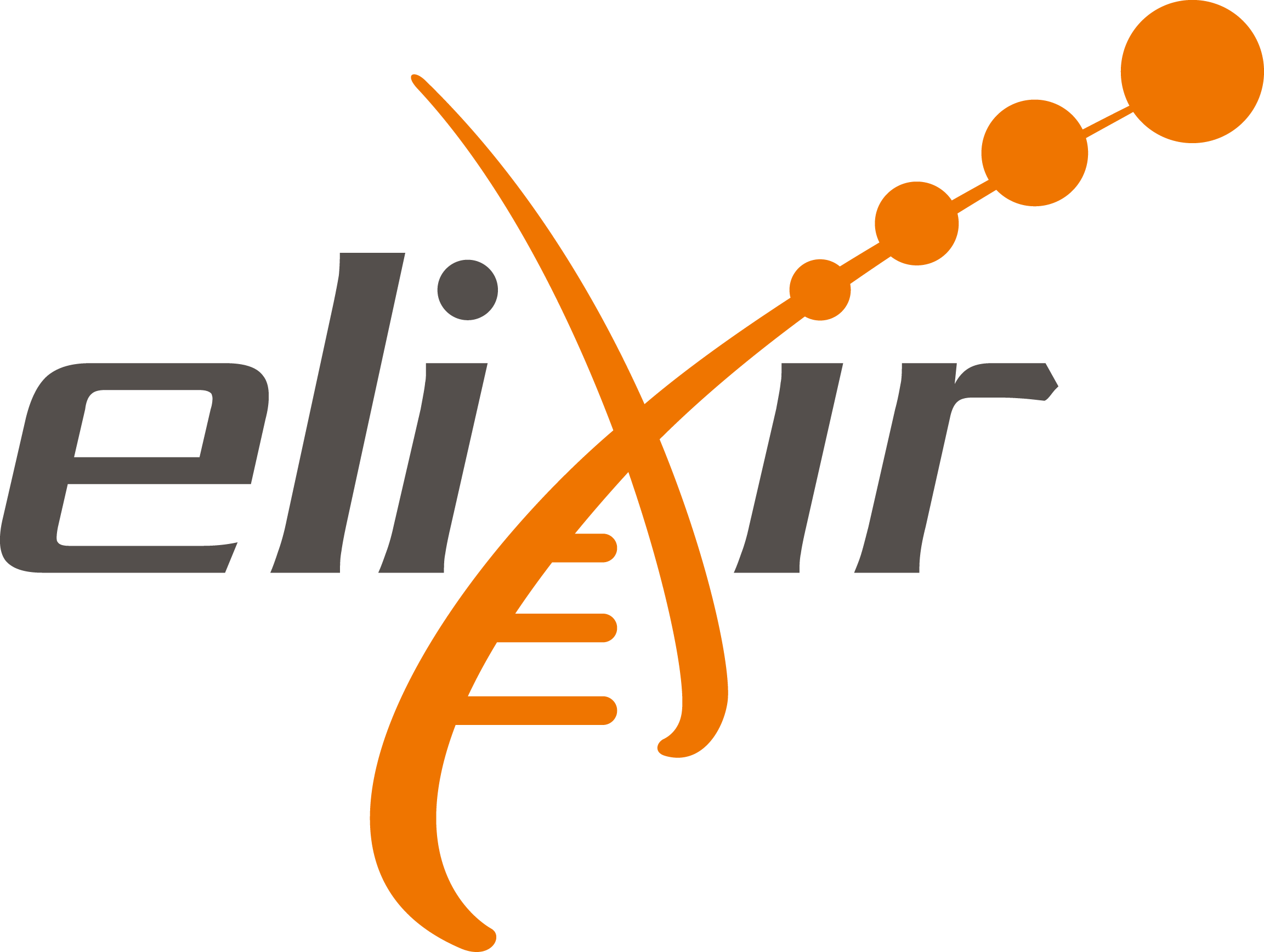 The Elixir Europe logo. It is elixir in grey text, but the X is a DNA double helix in orange.