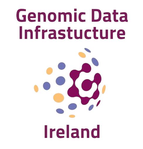 A logo that reads Genomic Data Infrastructure Ireland. The image is a series of circles networked together in a sphere shape