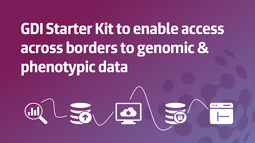 An infographic highlighting the launch of the GDI project starter kit. It reads GDI starter kit to enable access across borders to genomic and phenotypic data